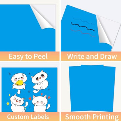 Printable Sticker Paper, 20 Sheets Blue Printable Sticker Paper, Laser/Inkjet Printing- Matte Blue, Letter Size (8.5" x 11") - color: Blue, size: 8.5" x 11"