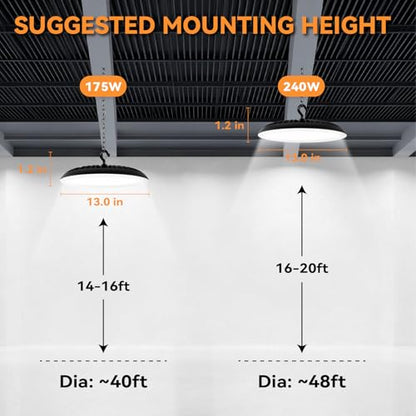 UFO LED High Bay Light 175W, 6500K Cool White Daylight LED Shop Light for Garage, Warehouse, Ceiling, Workshop, Factory, Barn, Utility & Commercial Overhead Lighting Fixture - size: 175W 6500K-1 Pack