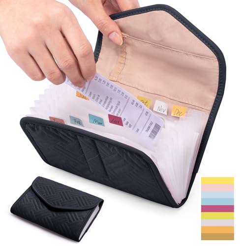 Money Organizer for Cash,7x5 Receipt Organizer for Business w/12 Pockets - color: Black, size: 7 x 5"