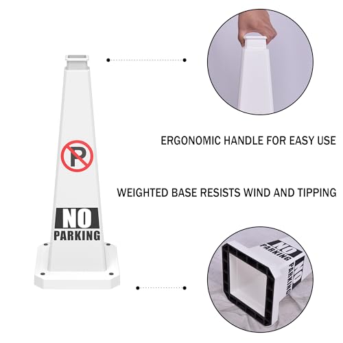 28" White Safety Cones 6-Pack with Rubber Base - color: White, size: 28"