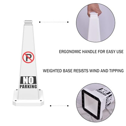 28" White Safety Cones 6-Pack with Rubber Base - color: White, size: 28"