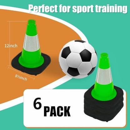 BESEA 6 Pack 12 Inch Green Traffic Cones with Wide Stable Base - size: 12 inch