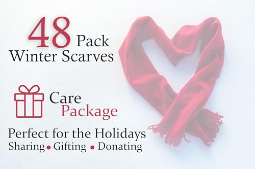 48 Pack Winter Scarves, Warm Winter Fleece Scarf Bulk Wholesale Donation Unisex Men Women - color: Assorted