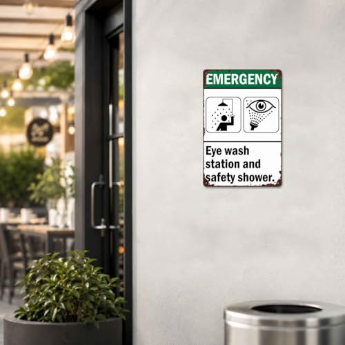Emergency Eye Wash Station And Safety Shower Metal Sign 8 x 12 Inch