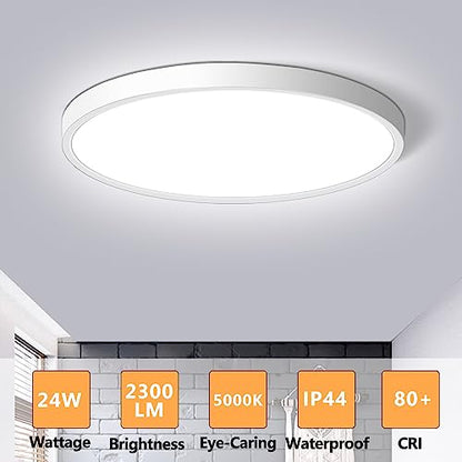 CHARYJOD LED Flush Mount Ceiling Light Fixture 12Inch, 24W Flat Light,5000K Ultra Thin Surface Panel Low Profile for Bedroom Kitchen Bathroom Garage Living Room, White (DC-CJ-0030-24W-50K) - color: White, size: 12Inch-1Pack