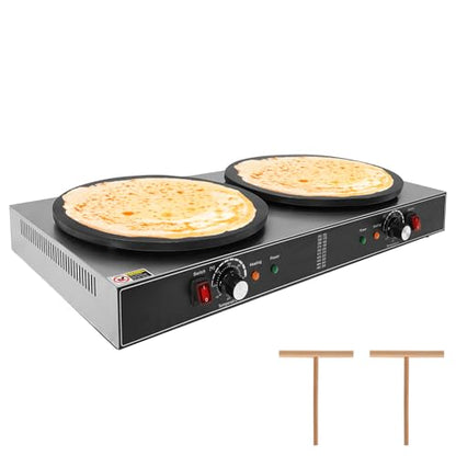 16 Inch Double Head Electric Crepe Maker – Commercial Non-Stick Flat Plate Griddle – Accurate Temperature Control & Gauge Lights – 3500W/1750W 110V – Perfect for Pancakes & Omelets - size: Double Plates