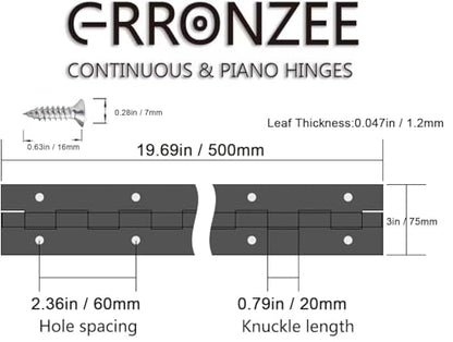 2 PCS Piano Hinge 20 Inch x 3 Inch Heavy Duty Stainless Steel Piano Hinge - color: Silver, size: 20" Long x 3" Overall Width