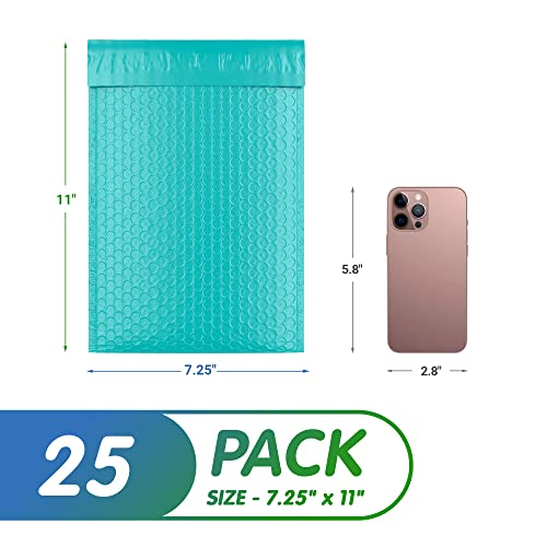 Poly Bubble Mailers, 7.25 x 11 Inch Teal Padded Mailers, Self Seal Shipping Envelopes, Lightweight Poly Mailer Bags, Waterproof Mailing Bags, Pack of 25 - color: Teal, size: 7.25" x 11" / 25 Pack