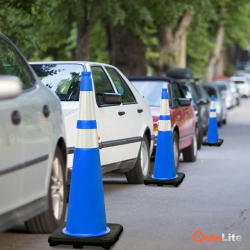 6 Pack 36" Large PVC Traffic Cones with Heavy-Duty Black Base – Durable, Weatherproof Safety Cones for Garage, Parking Lot & Road Construction Use (6, Blue, 36" Extra Large) - color: Blue, size: 36" Extra Large