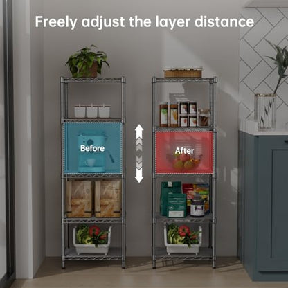 Golpart 5Tier Adjustable Storage Shelves Metal Wire Shelving Standing Shelf - color: Grey, size: 5-tier-10"Dx16"Wx55"H