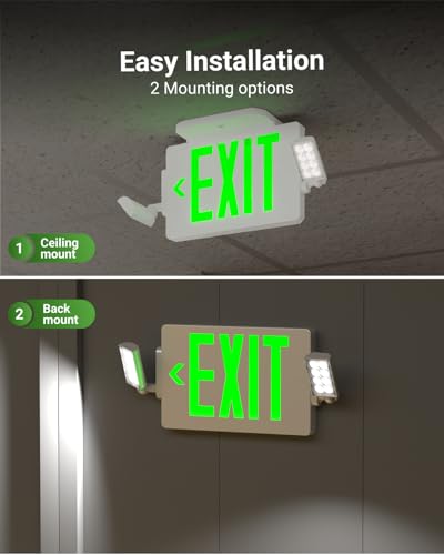 Sunco 6 Pack Green Exit Signs with LED Emergency Lights & Backup Battery - size: 6 Pack