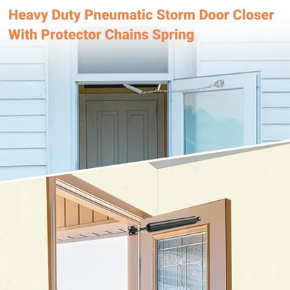 Storm Door Closer, 2PCS Heavy Duty Screen Door Closers with Protector Chains Spring, Storm Door Bracket Kit Compatible with Andersen/Emco/Larson/40201 (Closer and Chain, 2 Packs(Black)) - size: 2 Packs(Black)