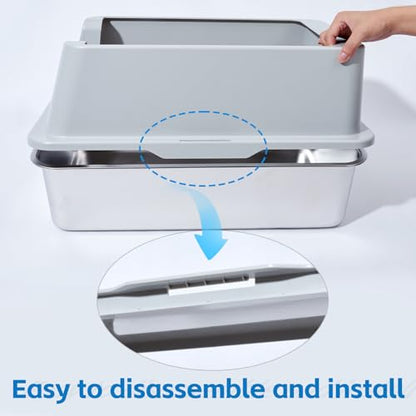 Stainless Steel Litter Box XL-Metal Cat Litter Box for Big Cat - color: XL-lid box