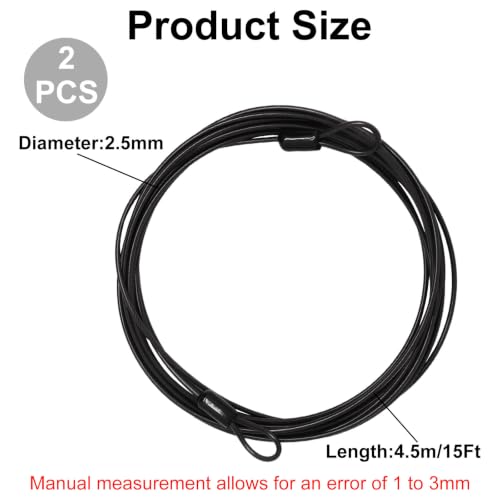 Cable Lock Double Loops 15Ft Long Black Security Cables, Bike Locks Cables 2.5mm Braided Steel Coated Safety Cable Wire Rope for Luggage, Outdoor, Clothesline (2 Pack) - color: Black, size: 15Ft (2 Pack)
