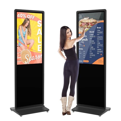 MWE 49 Inch 4K Touchscreen Kiosk, Indoor Floor Standing Digital Signage, Advertising Display LCD Totem with Custom Service, Interactive Monitor Android System with Auto Media Player-Black - color: Black, size: 49" 4K, style: Touch-Screen