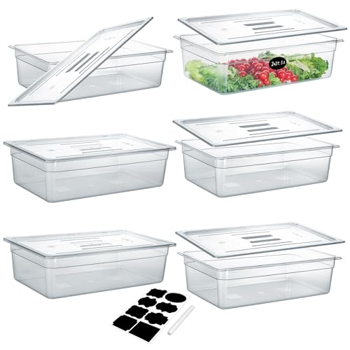 BIEAMA 6 Pack Full Size 6'' Deep NSF Polycarbonate Food Pans with Lids - color: Full Size, size: 6" Deep