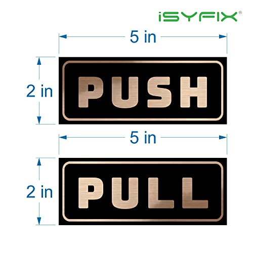iSYFIX Push Pull Stickers Sign, 5x2 Inch, 2 Pack, Brushed Gold/Black - color: Brushed Gold / Black, size: Horizontal 2x5