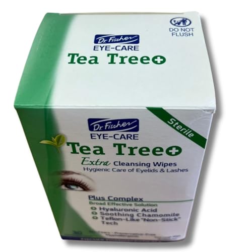 Dr. Fischer Tea Tree Oil Eye Wipes - Eyelid Wipes for Sensitive Eyes with Hyaluronic Acid and Chamomile, Makeup Remover, Daily Cleanser (30 wipes) - size: 30 Count (Pack of 1)