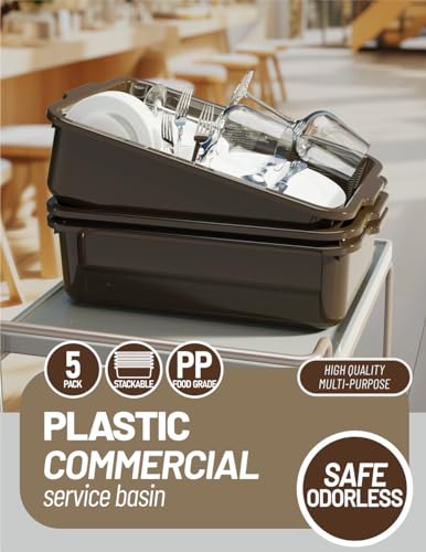 WYT 5-Pack Commercial Bus Tubs Box/Tote Box, Brown Plastic Storage Bin with Handles/Wash Basin Tub (8 Liter) - color: Brown, size: 8 Liter-Brown