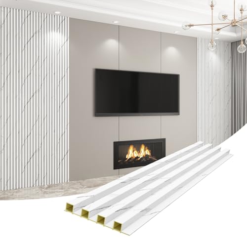 Slat Wall Panel 8-Pack, 118’’x6.1’’, Marble White - size: 118’’x6.1’’-Marble White