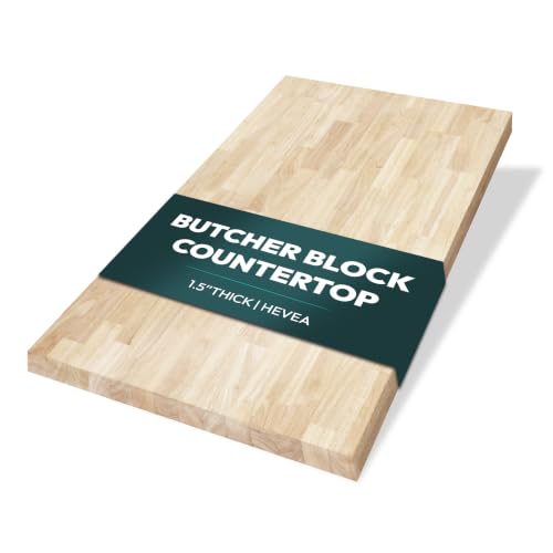 Howizz Butcher Block Countertop 36 x 25 x 1.5, Hevea Unfinished Solid Wood Table Top, Wood Countertop for DIY for Desktop, Workbench Top, Kitchen Countertop - size: 36"L x 25"W x 1.5"Th