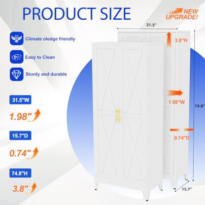 GAIOUS 74.8" Tall Kitchen Pantry Cabinet, Metal File Storage Cabinet White - color: White, size: 15.7"D x 31.5"W x 74.8"H