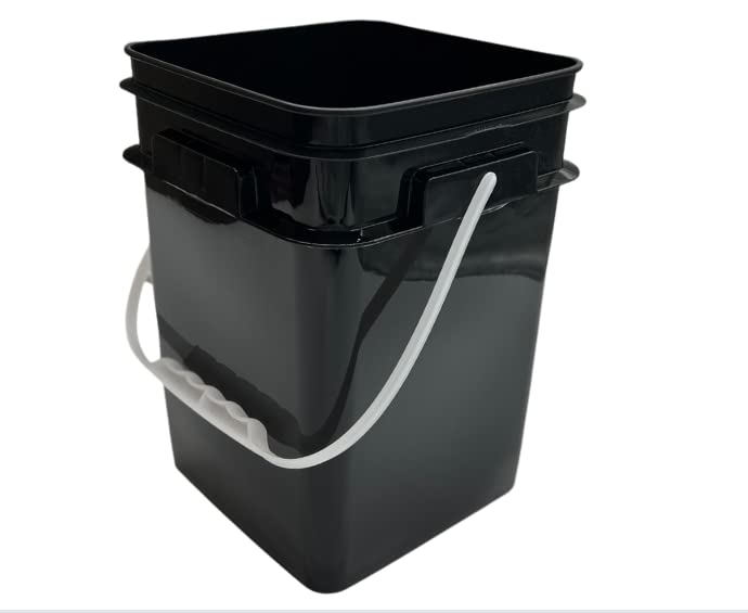 House Naturals 4 Gallon Square Food Grade Bucket Pail with Plastic Handles and Lid (Pack of 3) Made in USA containers (Black) - color: Black