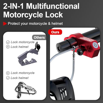 JAGASOL Motorcycle Handlebar Lock, Helmet & Brake Anti-Theft Lock Red - color: Red