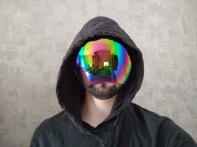FEISEDY Full Face Shield Sunglasses – Anti-Fog UV400 Mirror Visor - color: 001 Black Green Rainbow Mirror