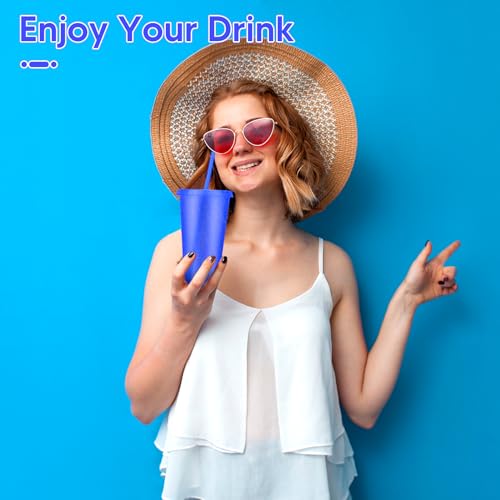 24 Pack Plastic Tumblers with Lids and Straws, Reusable Colorful Cups for Parties, Birthdays, Iced Coffee, Travel, Cold Drink Bulk Tumblers (24 oz, Dark Blue) - color: Dark Blue-24pcs