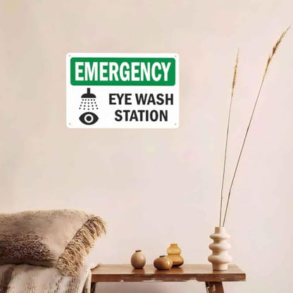 Emergency Eye Wash Station 8X12 Inch Aluminum Metal Sign, For Industrial Workshop, Lab, Commercial Workplace, Public Building