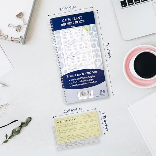 Cash and Rent Receipt Book - 200 Sets of Receipts - 2 Part Carbonless Paper - Ideal for Small Businesses and Landlords