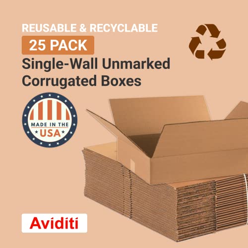 BOX USA 18144 Flat Corrugated Cardboard Box 18" L x 14" W x 4" H, Kraft, For Shipping, Packing and Moving (Pack of 25)