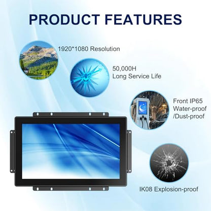 1920x1080 Industrial Touch Display, 15.6 Inch Open Frame Touch Monitor, 10-Point Multi-Touch,Plastic Front Bezel, HD-MI VGA Input, VESA Wall-Mount Installation Touch Monitor - size: 15.6