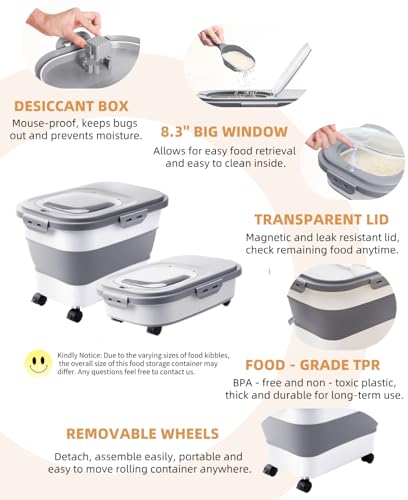 20-30 Lbs Rice Storage Container,Collapsible Food Storage Containers - color: Grey/20-30LBS