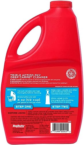 Rug Doctor Triple Action Oxy Deep Carpet Cleaner, 48 oz., Deep Cleans, Deodorizes, & Protects, Concentrated, Professional-Grade, 3X Action Formula - style: Oxy Cleaner