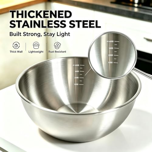5‑Piece Stainless Steel Mixing Bowls Set, 0.9Qt - 5Qt Nestable Stackable Bowls, Dishwasher Safe, Multipurpose Prep Bowls for Apartment, Family & Camping