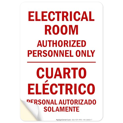 Electrical Room Authorized Personnel Only Bilingual Sign, 10x7 Inches, 4 Mil Vinyl Decal Stickers Weather Resistant, Made in USA by My Sign Center - size: 7x10 Vinyl Sticker