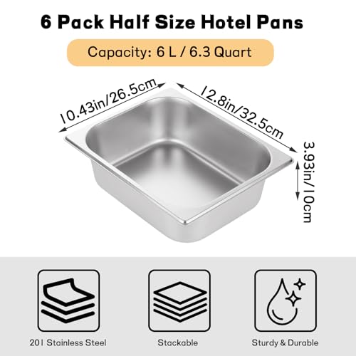 QTLCOHD 6 Pack 1/2 Inch Half Size 4 Inch Deep Hotel Pan - size: 4 inch