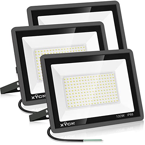 XYCN 3 Pack 100W LED Flood Light, IP66 Waterproof Outside Flood Light, 11500LM Super Bright Outdoor Security Lights, 5000K Daylight White Floodlight for Yard Garden Playground Basketball Court Patio - color: 100W 3pack led flood light