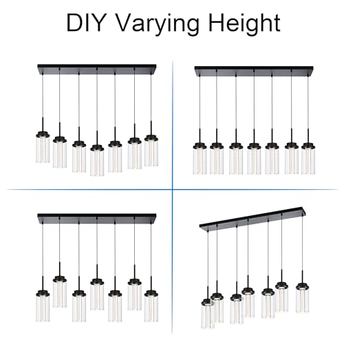MELUCEE 7-Light 43.3in Linear Kitchen Island Lighting Fixture 3000K-6000K - color: Black, size: 7-Light-Rectangle