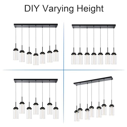MELUCEE 7-Light 43.3in Linear Kitchen Island Lighting Fixture 3000K-6000K - color: Black, size: 7-Light-Rectangle