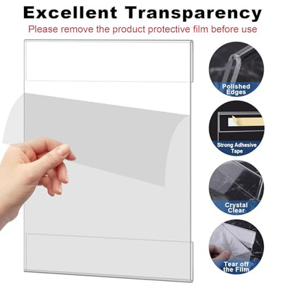 8pack Acrylic Sign Holder 4x6 inches，Wall Mount Clear Plastic Sign Holder Photo Picture Flyer Menu Poster Holders with Tape Adhesive for Office, Home, Restaurant,No Drilling,Vertical ﻿