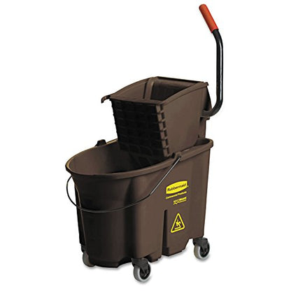 Rubbermaid Commercial Products WaveBrake 35 QT Side-Press Mop Bucket and Wringer Combo on Wheels Brown for Heavy-Duty Floor Cleaning - color: Brown