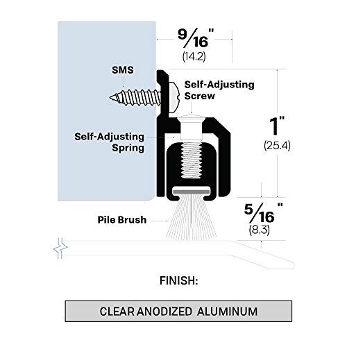 Adjustable Door Sweep (7552CA) with Pile Brush, 9/16'w x 1.31'h (48"), Aluminum, Clear - size: 48 Inch