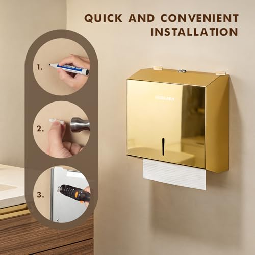 Gorlary Commercial Paper Towel Dispenser Wall Mount, Gold - color: Gold, size: 300 Sheets – Medium