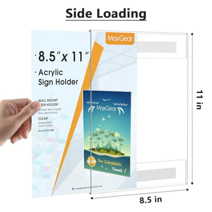 MaxGear Acrylic Sign Holder 8.5 x 11 Wall Mount with Tape, 2 Pack, Vertical - size: 8.5"x11"-2Pack