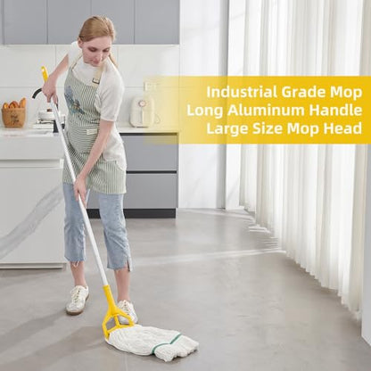 Commercial Industrial Mop with 59" Long Handle & 3 Replacement Mop Heads