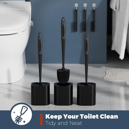 Holaloha Toilet Brush and Holder Set, Space Saving, 3 Pack, Black - color: Black