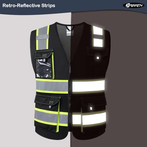JKSafety Safety Vest for Men Women Hi Vis Reflective Vest JK220 Black 2XL - color: Jk220-black, size: XX-Large